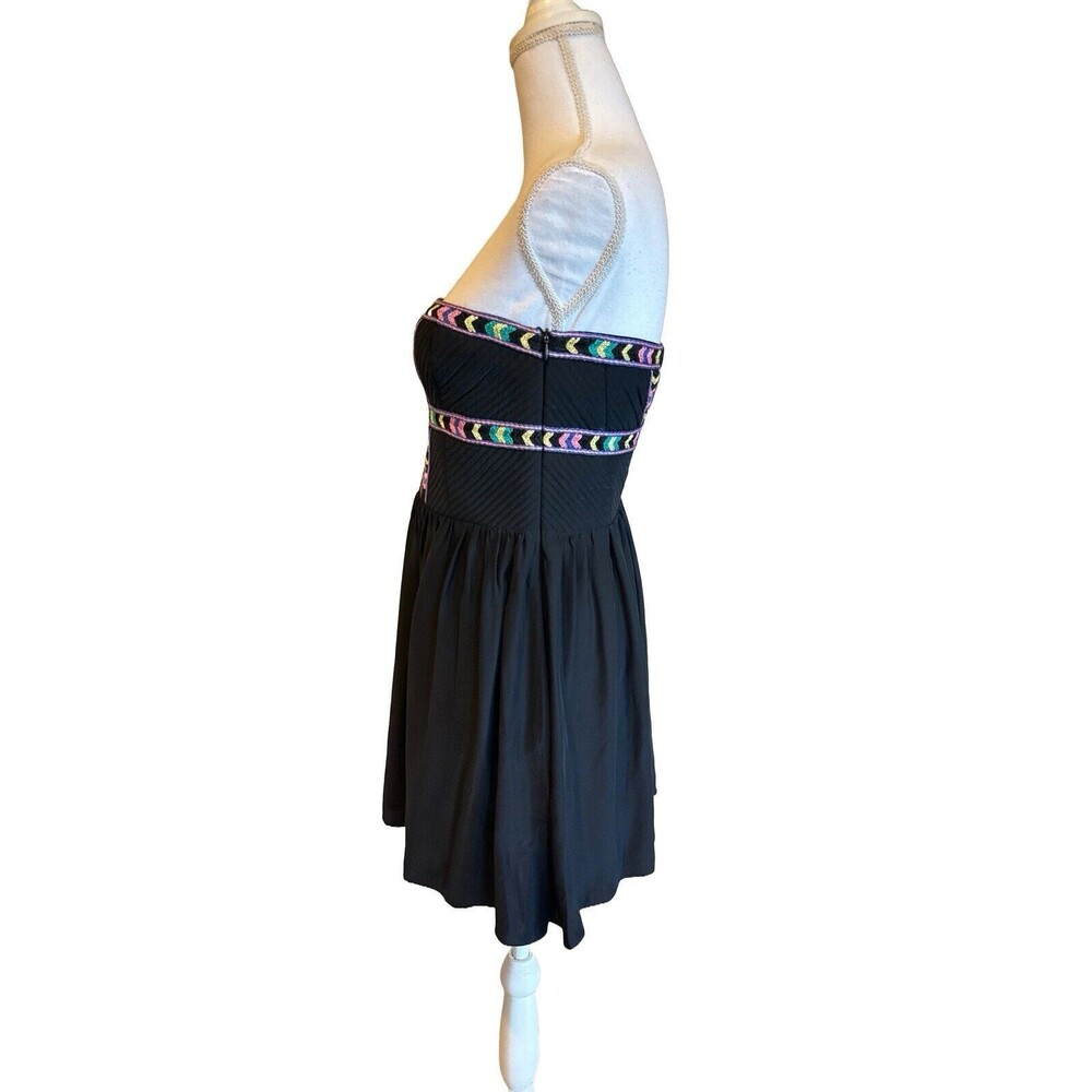 Parker Women's S Silk Black Mini Dress w/ Embroidery Strapless Small - Picture 3 of 6